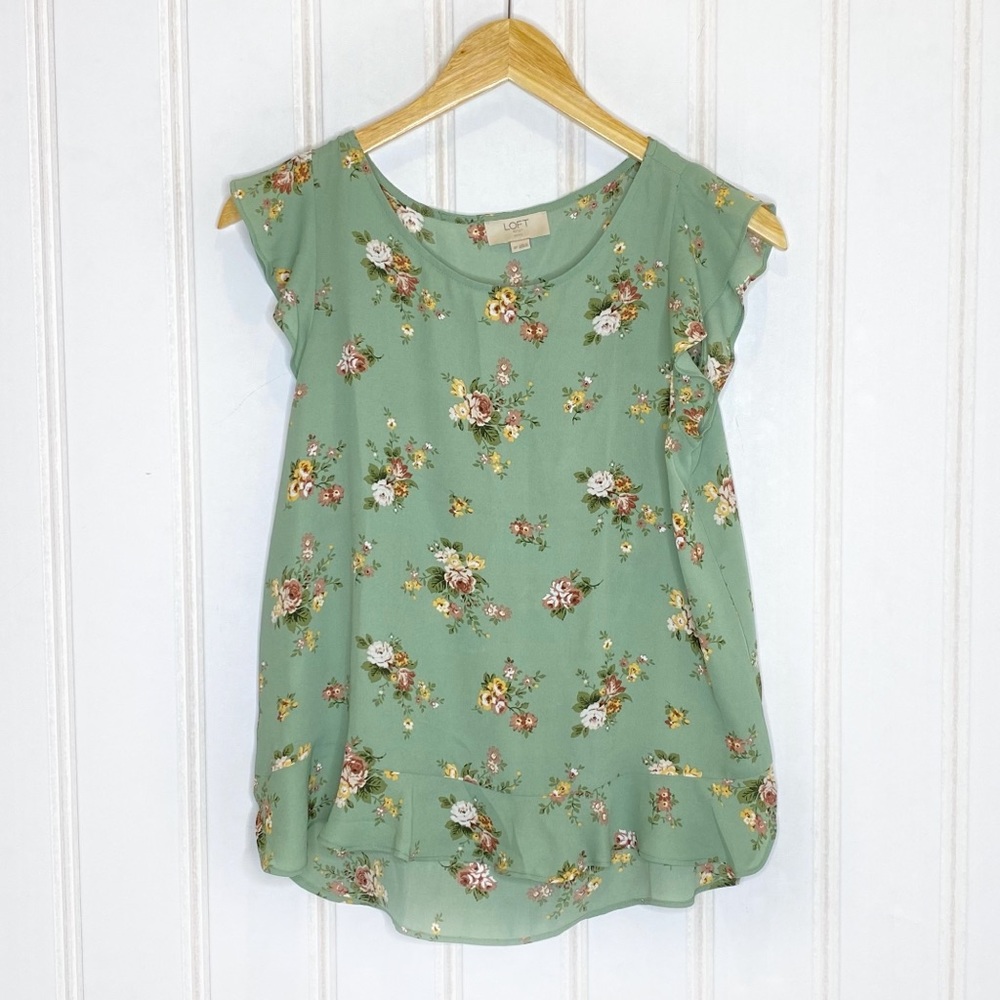 LOFT Green Floral Top 156 - Picture 1 of 5